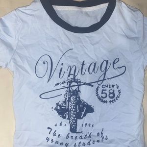 navy/pastel blue graphic ringer tee